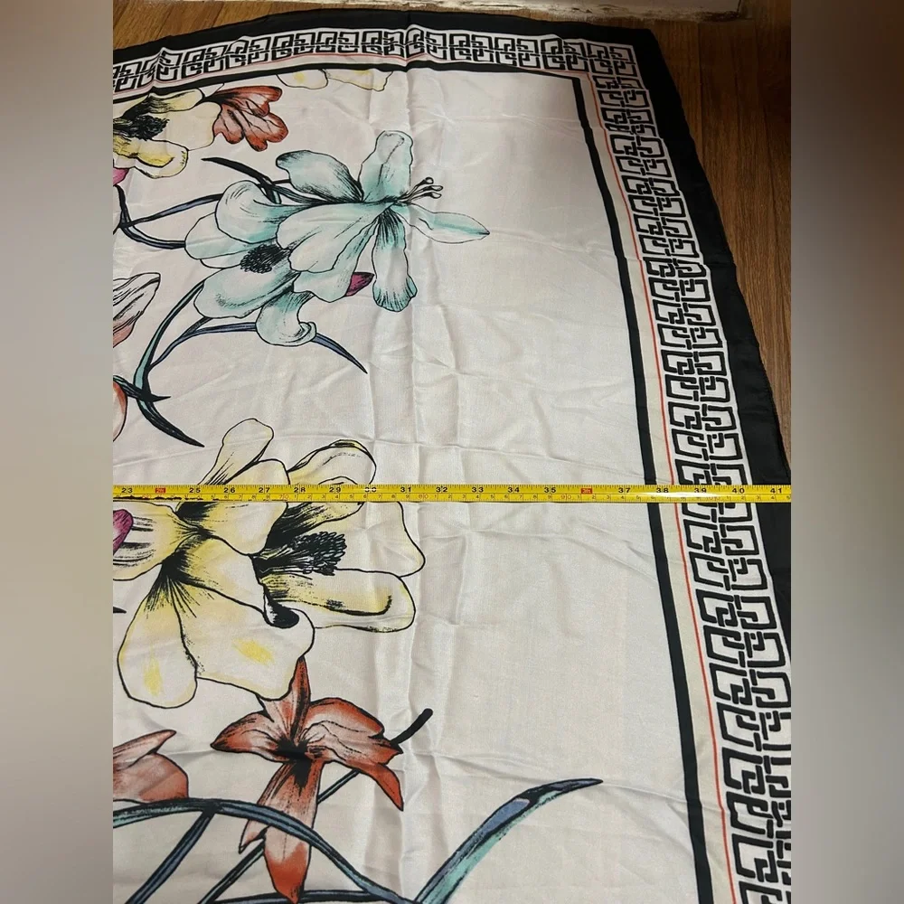 Chico's Floral Print Scarf with Black Border